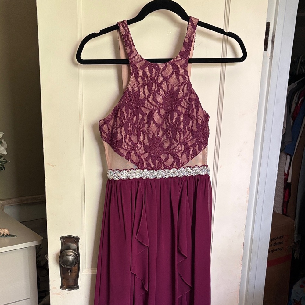 City Studio Burgundy Lace High Low Dress